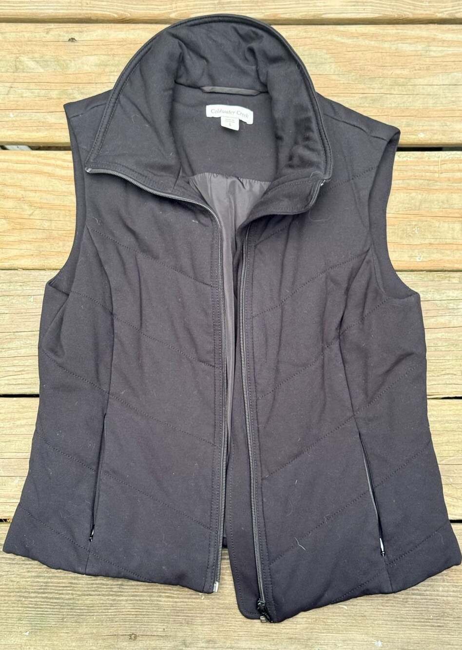 Coldwater Creek Quilted Vest Size 8 Black Full Zip Hooded Insulated